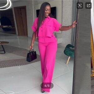 Hot pink crop top and pants set